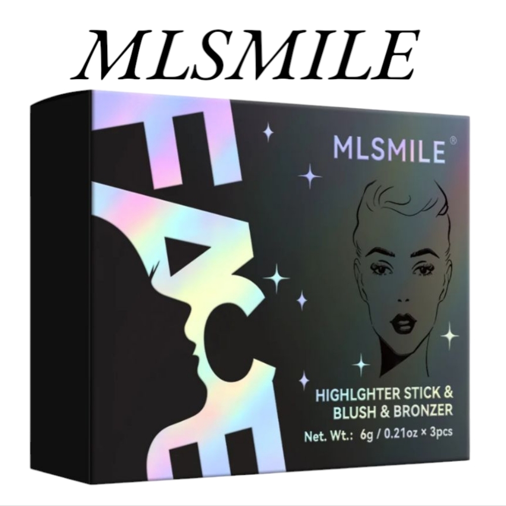 MLSMILE Highlighter Stick & Blush Bronzer Set NIB!✨Natural Face Color Scheme "A"